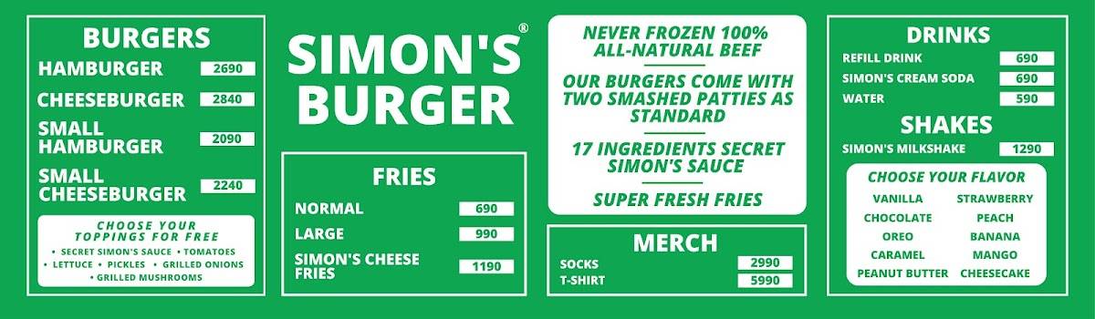 Simon's Burger Étlap És Árak