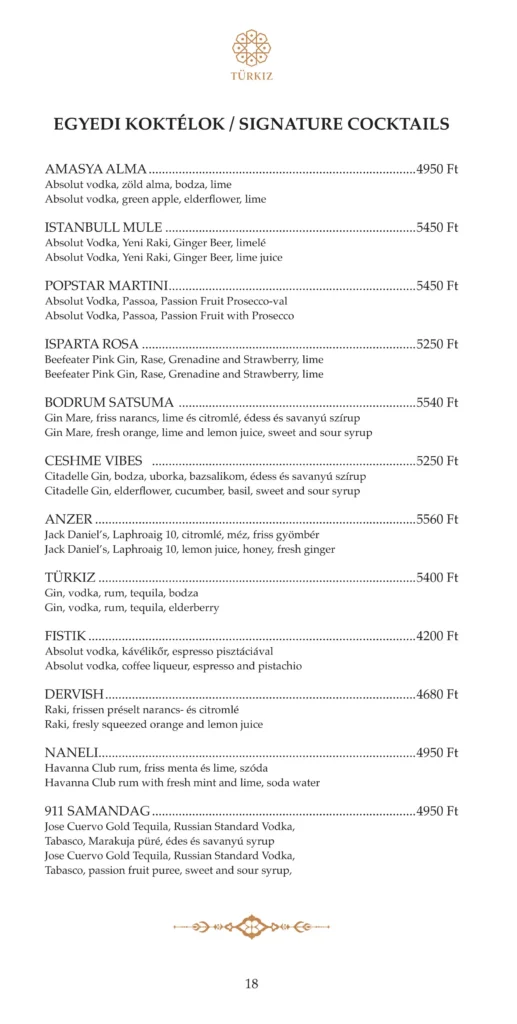 EGYEDI KOKTÉLOK / SIGNATURE COCKTAILS
